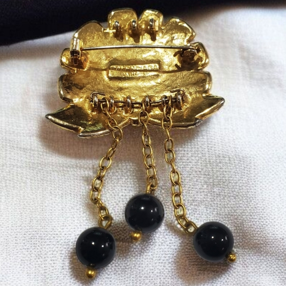 BALENCIAGA Rare Early Thistle Enamel Gold Dangle Brooch - Picture 5 of 6